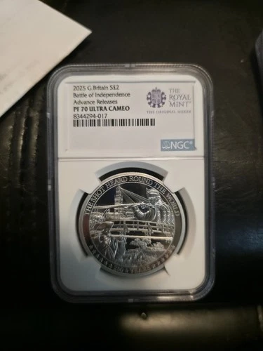 2025 Great Britain 2 oz Silver 5 Pound Battle of Independence NGC PF70UCAM ST...