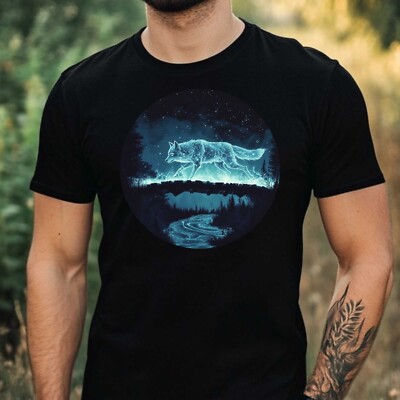 Mens Shining Wolf Motif Cotton T-Shirt Size XS to 5XL