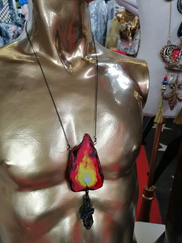 Gioielli Collana Donna Uomo Bigiotteria Pendente Simbolo Fuoco Oro Catena Pietra - Foto 9 di 24