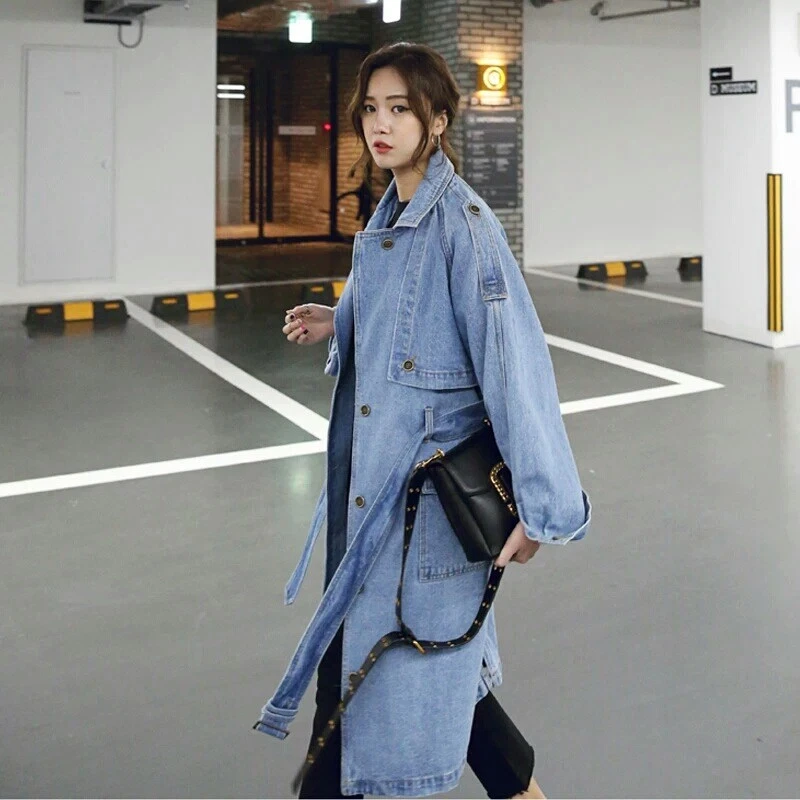 Women's long denim trench coat hotsell