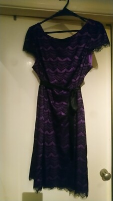 purple dress with black lace overlay Donna Morgan Black Lace on Purple Overlay Dress Size 10P