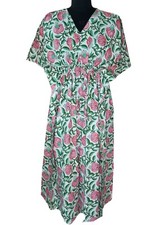 Indian White Floral Print Cotton Kaftan Night Maxi Gown Women Clothing Kaftan US
