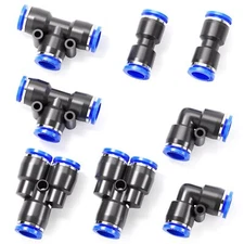 8PCS Pneumatic Push Connect Fittings Kit 3/8 OD Tube Splitters Tees Elbows