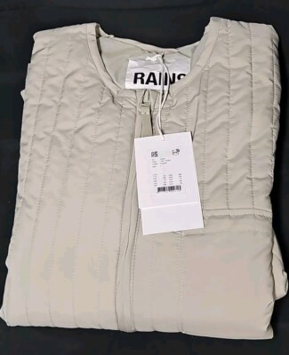 Rains NWT Unisex Liner Jacket Cement Front Zip Ripstop Coat Large L Gray Grey