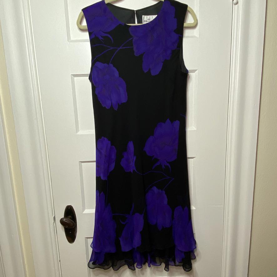 Vintage Sleeveless Floral Silk Dress Matching Sheer Cardigan Womens 14 Retro 90s