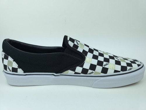 Vans Mens 13 Black Gold Slip On 50th Anniversary Checker Sneaker Shoes NWOB - Picture 7 of 10