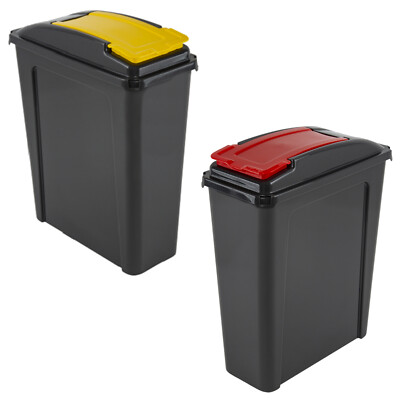2 x 25L Slimline Papierkorb Wertstofftonne Slim Mülleimer Abfall Mülleimer mit Deckel