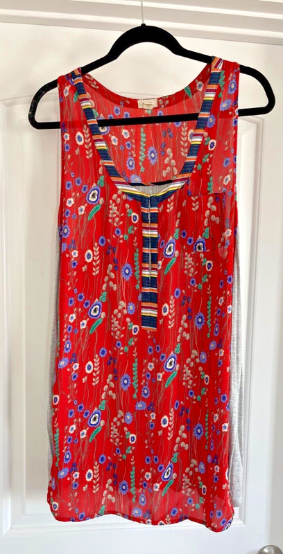 TINY by Anthropologie boho mixed media print tunic tank XL
