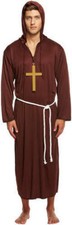 Monk Mens Fancy Dress Medieval Priest Brown Robe Adults Halloween Costume Outfit