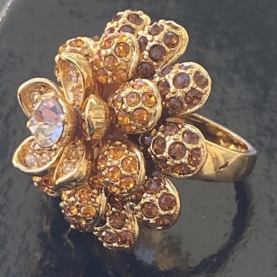 Vintage QVC Joan Rivers 3D Layered Crystal Flower Ring, Swarovski