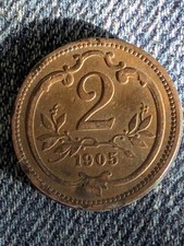 1905 Austria Bronze 2 Heller Coin Extra Fine Circulated Franz Joseph I Ruler