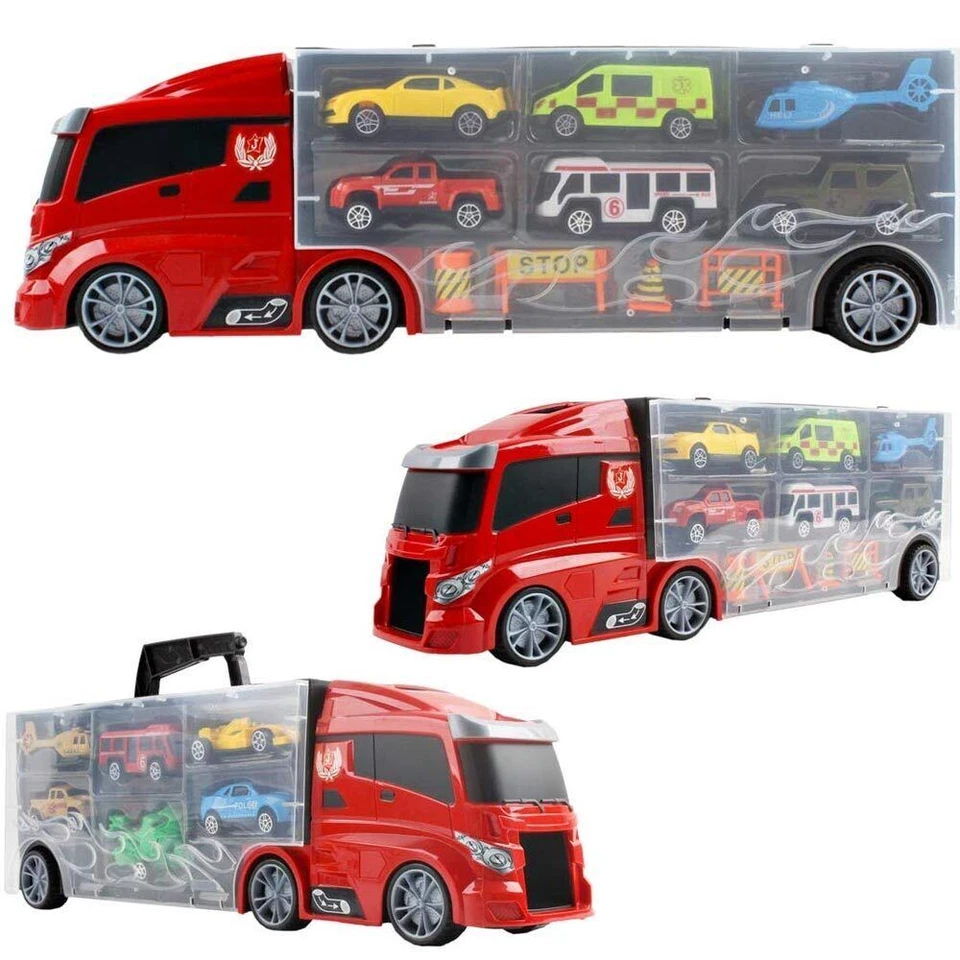 Camion Bisarca Porta Auto con 6 Macchinine Giocattolo Bambini Idea Regalo - Immagine 2 di 4