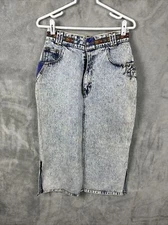 Vintage 80s Gitano Acid Stone Wash High Waist Skirt Size 10 Aztec  accent