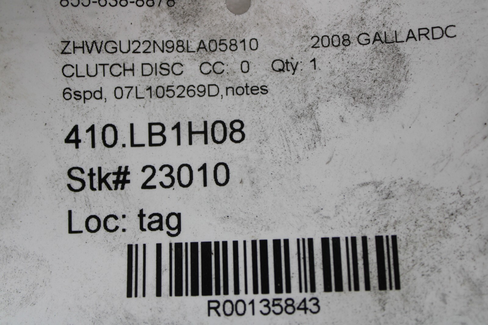 2008 Lamborghini Gallardo, Clutch Disk, 6 Speed, Used, P/N 07L105269D