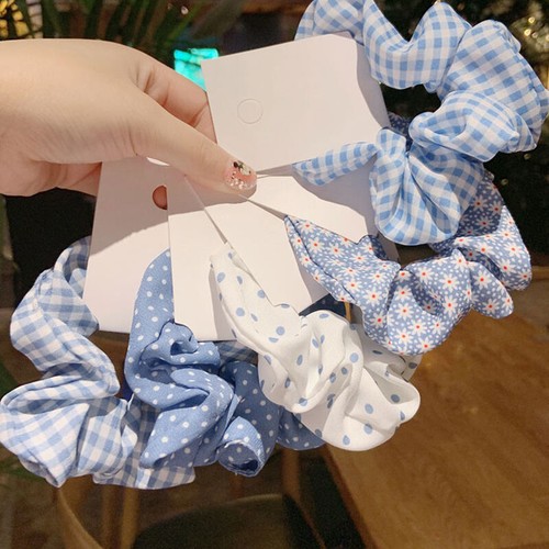 Frauen Punkte Scrunchie Karo Gänseblümchen bedruckt Haarseil Mädchen Haarschmuck Party - Bild 6 von 17