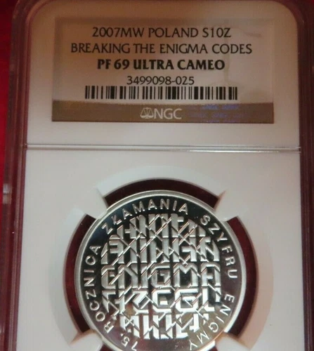2007 MW Poland 10 Złotych .925 Silver Proof Breaking Enigma Codes NGC PF69 