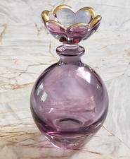 Cristallerie Italy Purple Perfume Bottle & 18k Gold Accented Flower Stopper