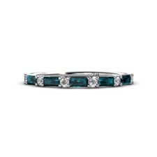 Baguette London Blue Topaz  Round Diamond 1 ctw Wedding Band 14K Gold JP:249841