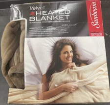 Damaged Mark Sunbeam Heated Blanket Velvet 10 Heat Settings, Mushroom, King
