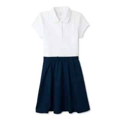 Wonder Nation School Uniform Layered Look Dress Girls XS 4/5 White/Navy Cotton