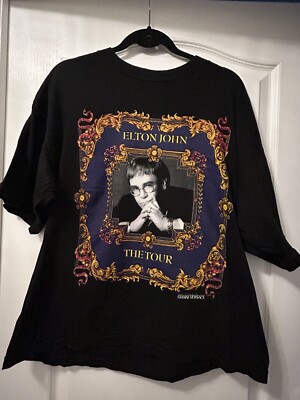ELTON JOHN Rare Vintage Official T-shirt Gianni Versace Black XL