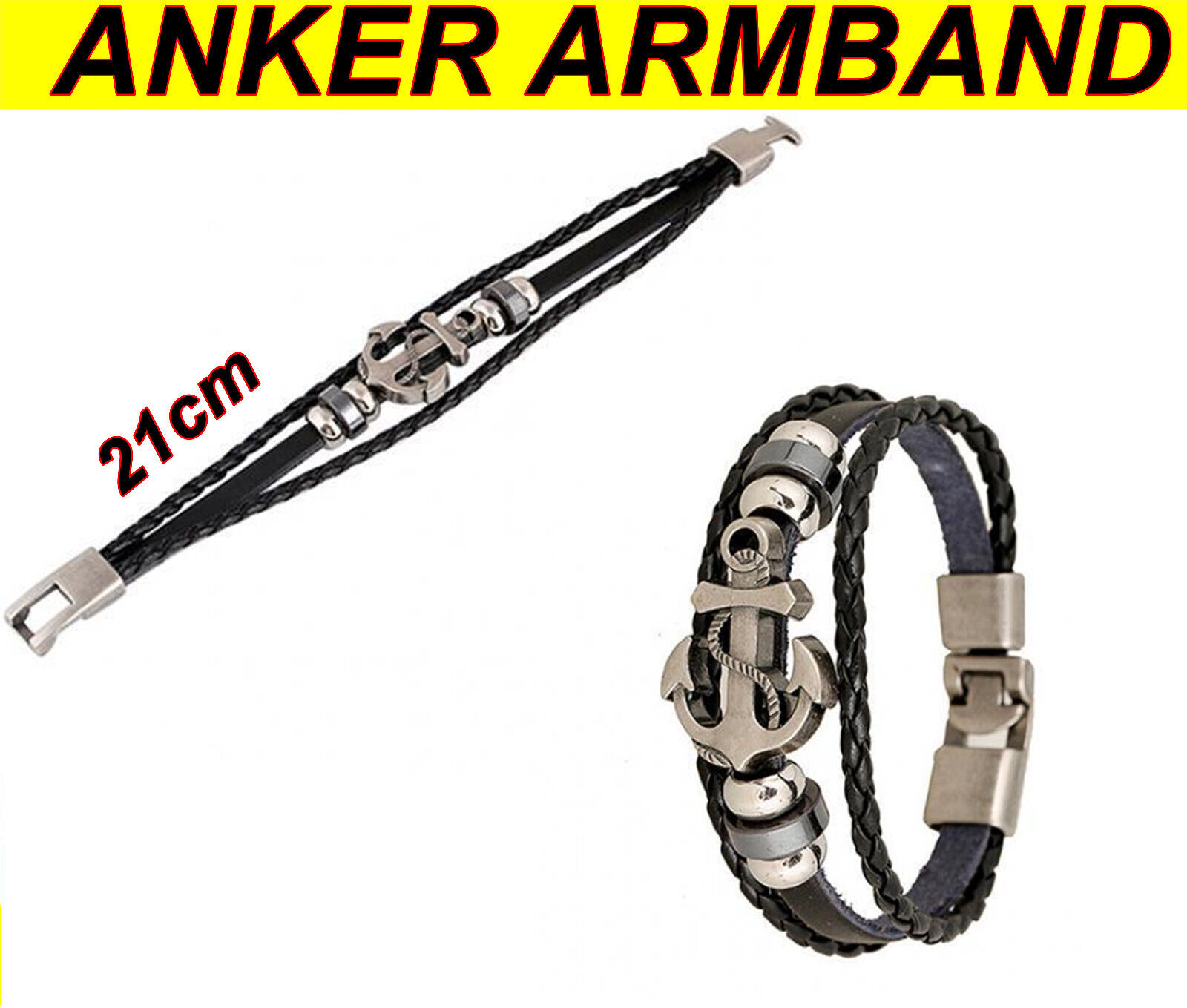 Anker Armband Surferarmband Armschmuck Damen Herren Schwarz Silber Vintage DE