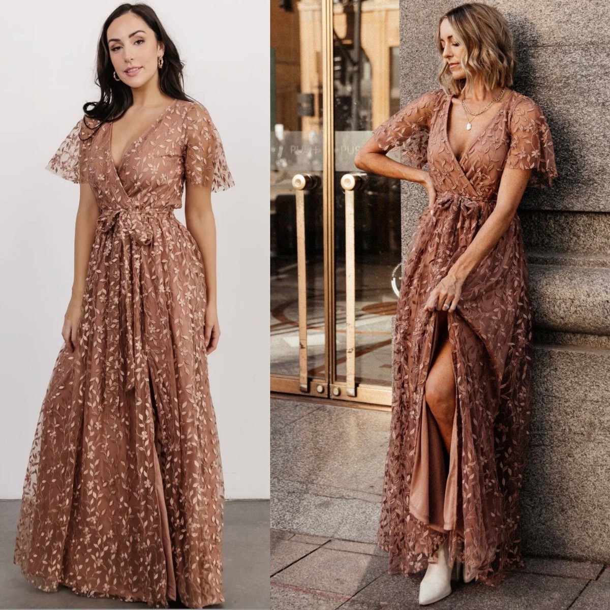 Baltic Born Marseille Vine Embossed Maxi Dress In Nude Rose Size