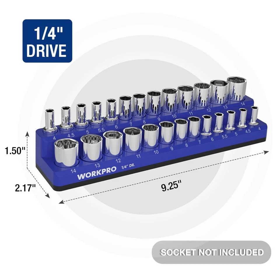 WORKPRO 1/4-Inch Metric Magnetic Socket Organizer Hold 26PC Standard Deep Socket - Image 3 of 4