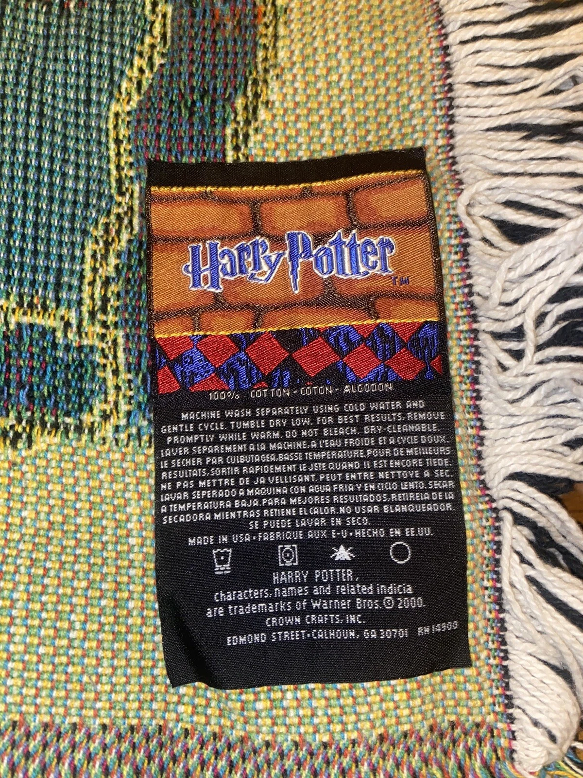 VTG 2000 Harry Potter Woven Tapestry Throw Blanket EUC Wand Magic Disney Gift