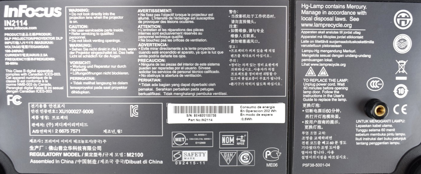 InFocus IN2114 1080p DLP Projector 3000 Lumens ONLY 70 LAMP HOURS!