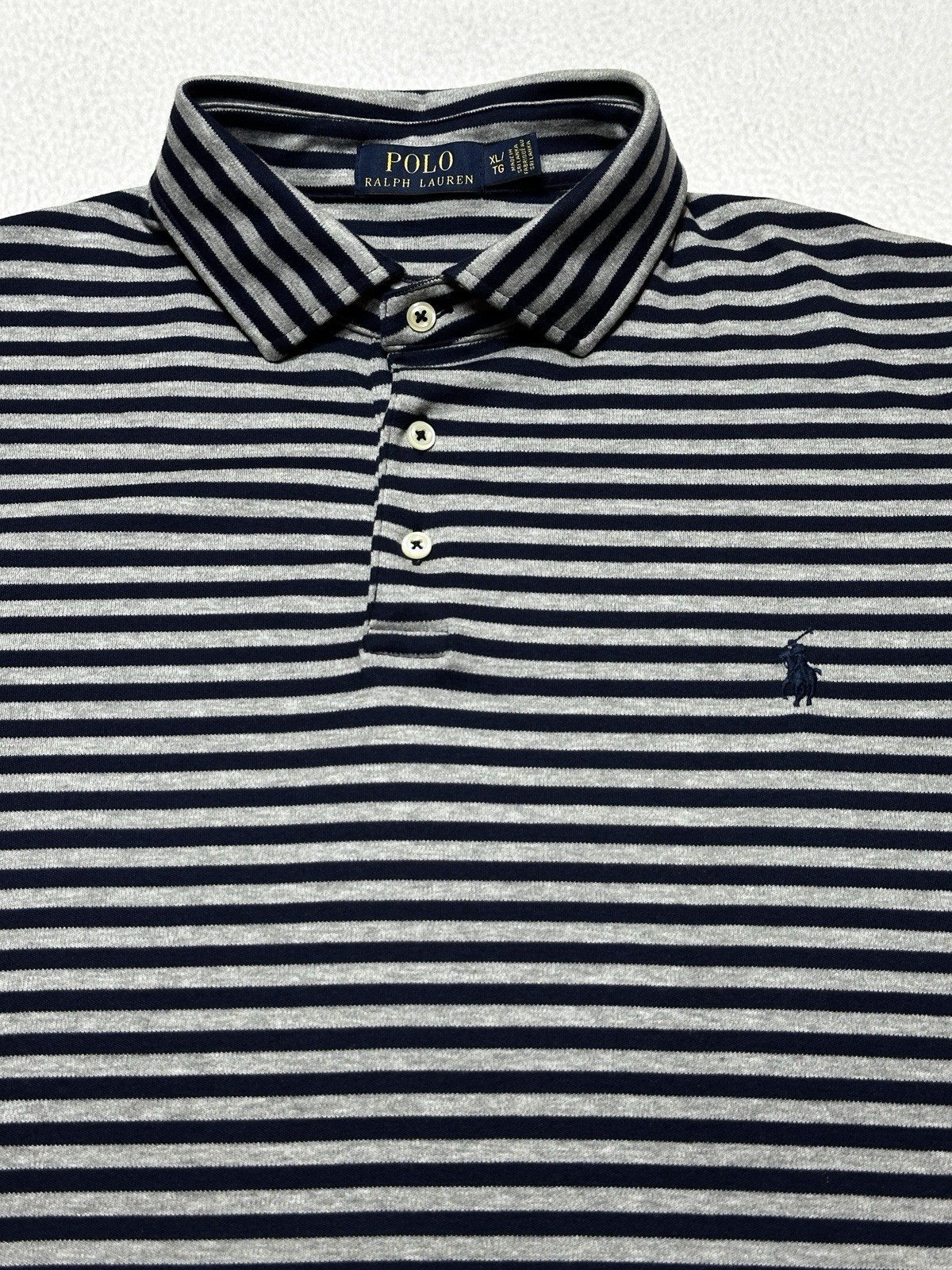 PONY Polo Ralph Lauren Polo Golf Camicia Uomo Taglia XL Grigio Navy Righe Casual Preppy