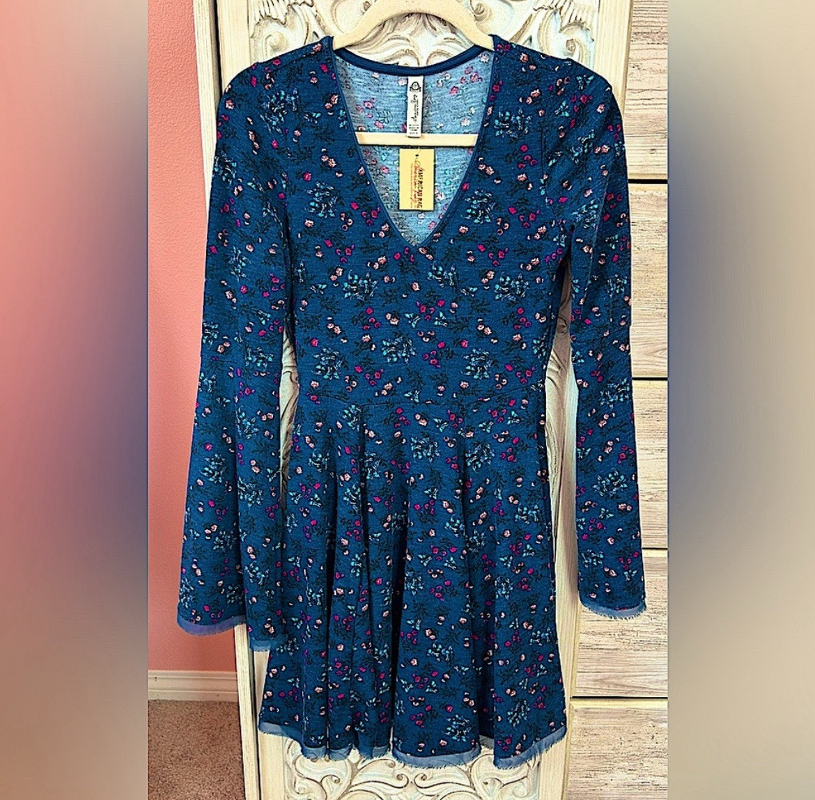 Whimsygoth mini blue floral babydoll dress with bell sleeves