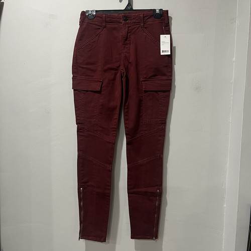 Pantalones de mezclilla ajustados de tiro medio Houlihan recortados marca J nuevos con etiquetas talla 24 rojo granate - Imagen 2 de 8