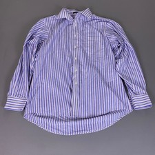 Chaps Dress Shirt Men's Large Blue Pink White Striped Wrinkle Free Long Sleeve