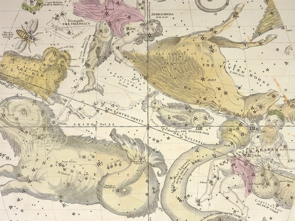 Mapa celestial Elijah Hinsdale Burritt Atlas of the Heavens de 1835 Foto 2 de 4