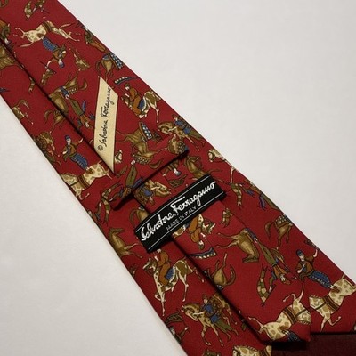 Salvatore Ferragamo Men's Silk Woven Horse Red Tie w/ Logo Italy