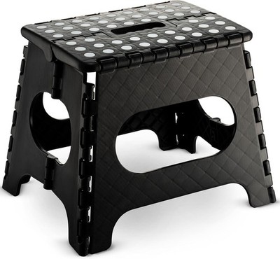 11'' Folding Step Stool Black Portable Non Slip Collapsible Plastic Lightweight