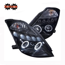 For 03-05 Nissan 350Z Dual Halo LED Projector Black Smoked Custom Headlights
