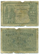 SPAIN NOTE 2 PESETAS 1937 BURGOS RARE P 105