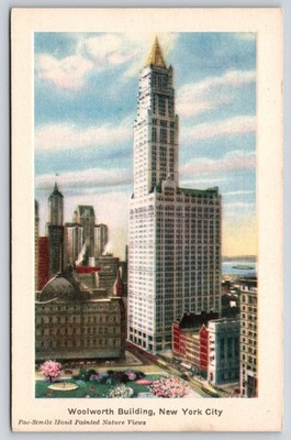 New York City~Hand-Painted~Woolworth Bldg Air View~Neo-Gothic~c1910 Postcard