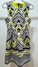 GEOMETRIC ABSTRACT PRINT Vince Camuto Sleeveless Dress Blk/Grn/Ylw Size 6