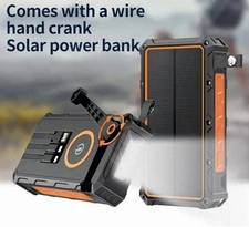 Solar Power Bank Wireless charging Built in Hand Crank Cables 22.5W Fast Charge