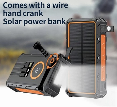 #ad #ad Solar Power Bank Wireless charging Built in Hand Crank Cables 22.5W Fast Charge $35.00