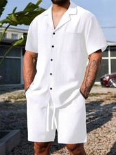 Mens Tracksuit 2-Piece Set Short Sleeve T Shirt Shorts Sweatsuit Outfit Set