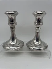 Vintage Sheffield Italy Silverplate Candlesticks Pair 5” Weighted Taper Holders