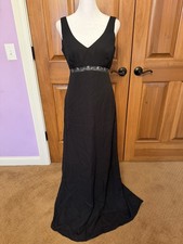 Michaelangelo Empire Waist Evening Gown Beaded Black Long V Neck 4 Y2K
