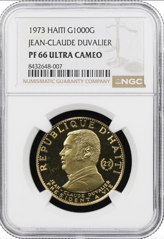 1973 Haiti Gold Coin.  Jean Claude Duvalier PF66