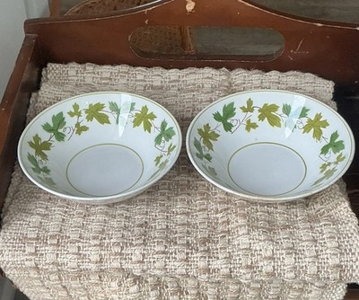 Vintage Mikasa Cera-Stone Green Wood 3137-M Bowls Japan Set of 2 Mid-Century 6.5