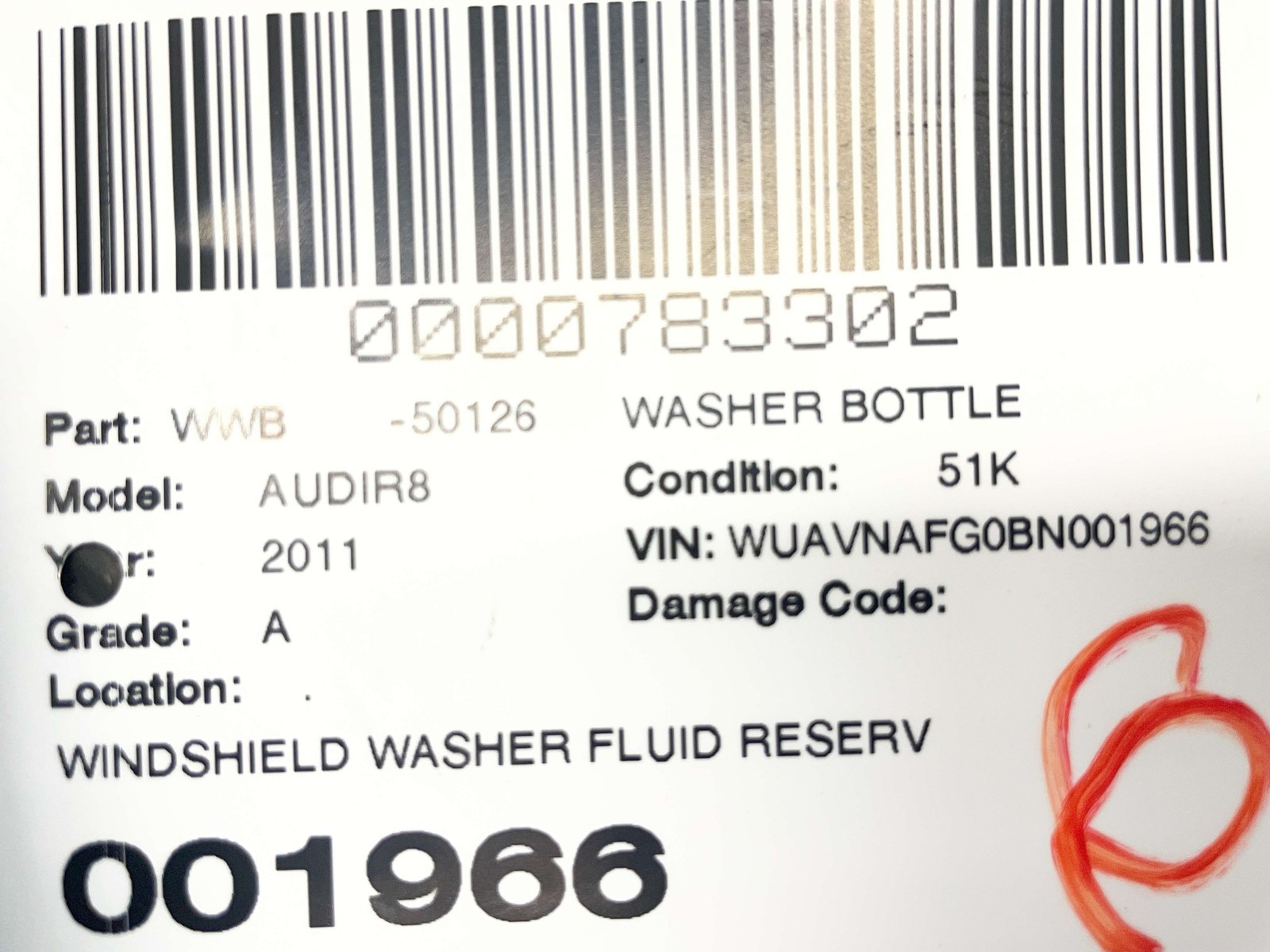 Audi R8 2008-2015 Washer fluid P/N 400955449