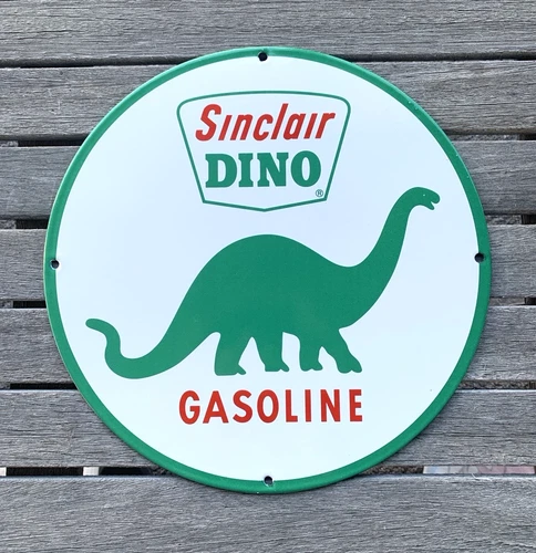 VINTAGE SINCLAIR DINO GASOLINE GAS PUMP STATION PORCELAIN DIE-CUT MOTOR OIL SIGN